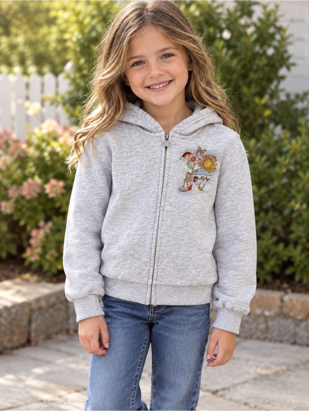 Lucky Brand Girls Heather Gray Zip Hoodie